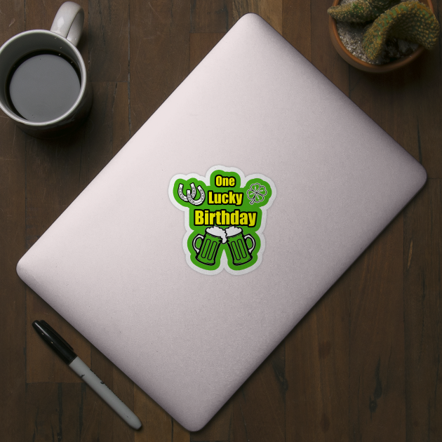 One Lucky Irish Green Beer Drinking Birthday Party yellow green by Black Ice Design